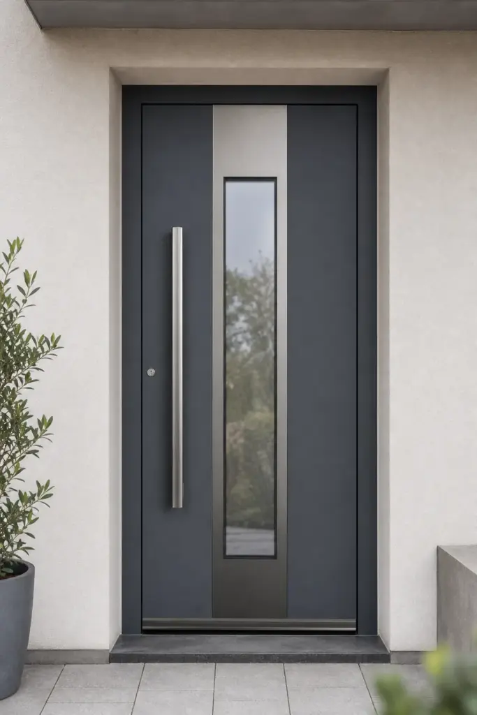 Moderne Aluminium-Haustür in Anthrazit mit Glaseinsatz
